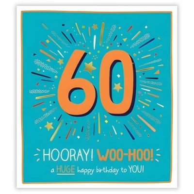 Image of Male/Female 60th Birthday Card for Him/Her Age 60 Special Finishes Contemporary Design Hooray! Made in the UK Eco Friendly