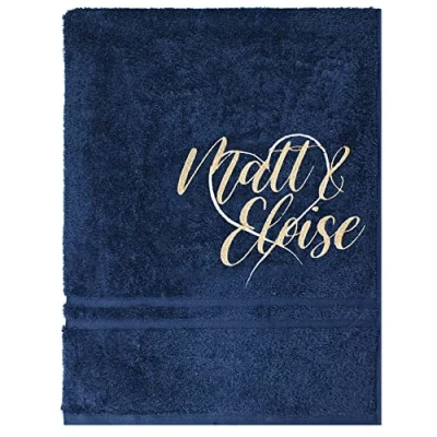 Image of TeddyT&#039;s Personalised Couples Valentine&#039;s Luxury Navy Bath Towel Gift