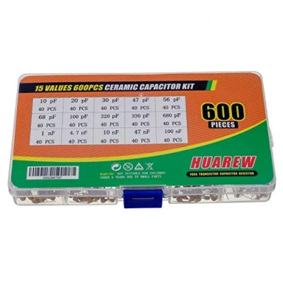 Image of HUAREW 15 Values 600 Pcs Ceramic Capacitor 10 680 pF and 1 100 nF Assortment Kit