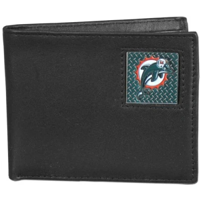 Image of Siskiyou NFL Miami Dolphins Leather Gridiron Bi Fold Wallet, Black