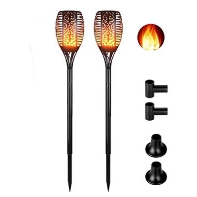 Image of IMAGE Solar Torch Flame Garden Lights Pathway Flickering Lighting Waterproof 96 LED Dancing Realistic Light Dusk to Dawn Auto On/Off Security Path for Patio Deck Driveway 2 Pack