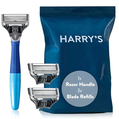 Image of Harry&#039;s Razors for Men Men&#039;s Indigo Razor + 3 Blade Refills, 5 Men, Head Refills