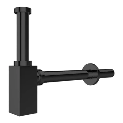 Image of SPARES2GO Square Bottle Sink Basin Trap 40mm / 1.5&quot; Luxury Brass Adjustable Deodorant Waste Pipe Outlet (Matt Black)