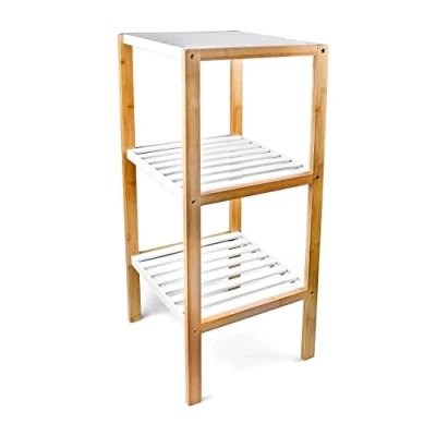 Image of Relaxdays Three Tier Bamboo Storage Unit Shelf/Rack, Wood, White, 80 x 33 34 cm