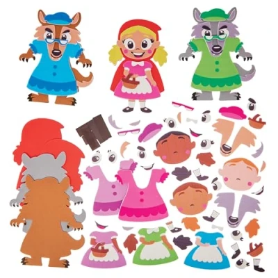 Image of Baker Ross FN179 Little Red Riding Hood &amp; Wolf Mix Match Magnet Kits Pack of 8, Fairytale Decoration Craft for Kids