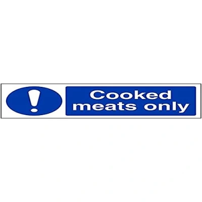 Image of V Safety Cooked meats only 100x100mm Magnetic Sign