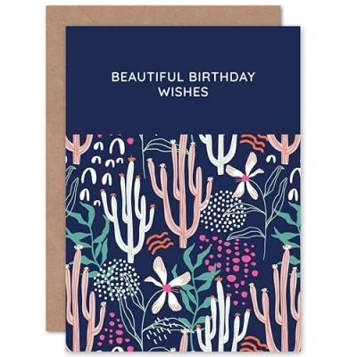 Image of Wee Blue Coo Happy Birthday Beautiful Wishes Floral Pattern Sealed Greeting Card Plus Envelope Blank inside