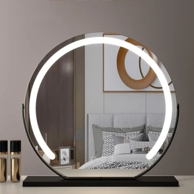 Image of UUDQCD dressing table Mirror, Vanity Shaving Mirrors Free Standing Mirror With Lights, Light Up for Lighting 3 Color Temperature (Black,60X60cm)