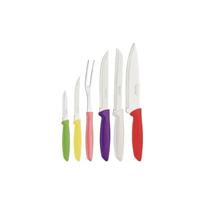 Image of Tramontina Plenus Kitchen Knives Set of 6 with Paring, Bread, Chef and Steak Sharp Knife Plus Carving Fork, Vegetable Chopper, 23498916