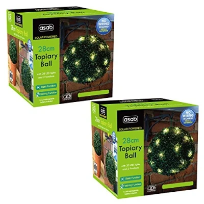 Image of ASAB 28cm Solar Powered Ultra Bright LED Rose Topiary Balls Hanging Ornament Decorative Garden Boxwood Light Green 2 Pack