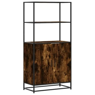 Image of vidaXL highboard cabinet with handles smoked oak finish engineered wood + metal 68x35x139 cm living/dining room storage solution