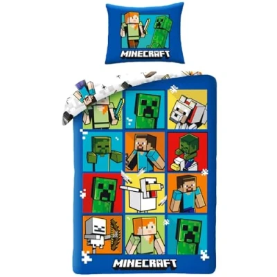 Image of Minecraft Creepers Bedding Set, 100% Cotton, Duvet Cover 140 x 200 cm + Pillowcase 70 90
