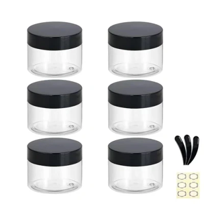 Image of Apstaqeoo 6PCS 100ML Empty Plastic Jars With Black Lids, Clear Round Face Cream Cosmetic Container Travel Storage Jar Inner Liners for Body Scrub/Lotion/Powder/Ointment/Salves/Sample/Makeup