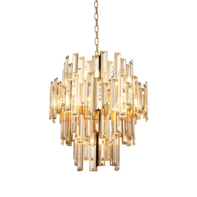 Image of Latina Single Pendant Ceiling Lamp, Gold Effect Plate, Champagne Crystal