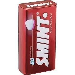 Image of Smints, Breath Freshening, Sugarfree Mints, with Sweeteners. Flavoured (Strawberry or Peppermint), 50 Mints per Tin, Pack of 12 (Strawberry)