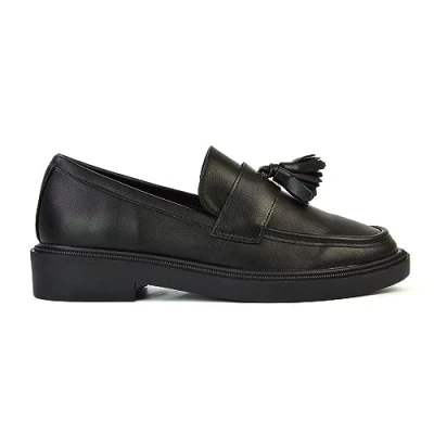 Image of Womens Low Heel Slip On Loafers Ladies Tassel Black Casual Cushioned Insole Flexible Office Work School Pumps Shoes Size 5