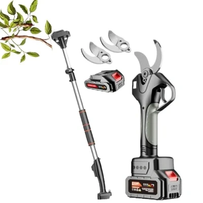 Image of OPSREY Electric Pruning Shears, 40mm Garden Secateur, Long Reach Pruner Branch Scissors with 2.1m Telescopic Pole, 10 12 Hours Working 2 Battery Powered for Hedge, Bush, Orchard