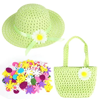 Image of VEYLIN Easter Bonnet, Bonnet Hat for Kids Make Your Own Hat, Kit Boy Girl（Green