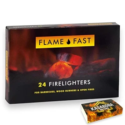 Image of Flamefast Firelighters Bulk Pack Fire Lighters Starter Blocks Hotspot Burners BBQ Open with KasaBona Safety Matches 24 (24 Firelighters)