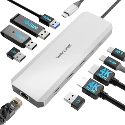 Image of Laptop Docking Station, WAVLINK 10G USB C Hub with Dual HDMI, 100W PD in, 10Gbps A/C 3.2, 5Gbps A, USB2.0, Gigabit Ethernet for Dell/HP/Lenovo etc, Windows Systerm Computer Only