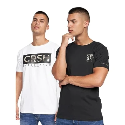Image of Crosshatch Men&#039;s Premium Half Sleeve Crew Neck T Shirt with Letter Print Logo Design(S,Black/White Wamter)