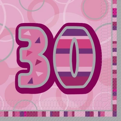 Image of Unique Party 28440 Glitz Pink 30th Birthday Paper Napkins, Pack of 16
