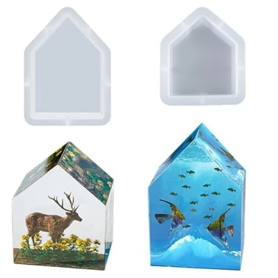Image of Rolin Roly 2PCS Resin House Mould Fairy Houses Silicone Moulds Geometry Crystal Epoxy Mold Jewelry Ornament Molds Dried Flower Filling DIY Craft for Home Decoration