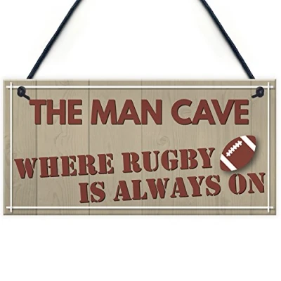 Image of RED OCEAN Man Cave Rugby Husband Home Bar Pub Sports Shed Hanging Plaque Door Gift Sign