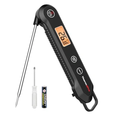Image of ThermoPro TP03H Instant Read Meat Thermometers with Foldable Temperature Probe, IPX6 Waterproof Food Thermometer Calibration &amp; Lock Function Cooking for Air Fryers, Kitchen, BBQ Oven