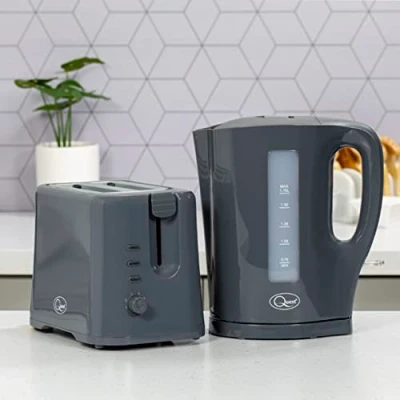 Image of Quest Modern Grey Kettle &amp; Toaster Set / 1.7L Capacity 2 Slice Toaster/Spout Filter Kettle/Toaster with Variable Browning/Convenient Kitchen Essentials
