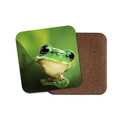 Image of 1 x Funny Green Frog Cork Backed Drinks Coaster Frogs Kids Toad #8229