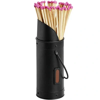 Image of Hill 1975 Black Matchstick Holder with 60 Matches, Wood, Steel, Mixed, 7 x 24cm