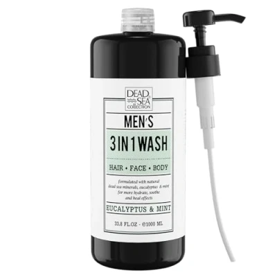 Image of Dead Sea Collection Mens Shower Gel 3 in 1 with Eucalyptus &amp; Mint Body Wash Salt, Shampoo for Men, Face (1000 ml.)