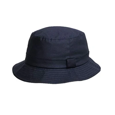 Image of DH Cotton Oil Waxed Bush Wax Bucket Hat with Tartan Lining Navy