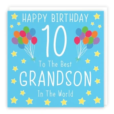 Image of Hunts England Grandson 10th Birthday Card Happy 10 To The Best In World Iconic Collection Fun Colourful