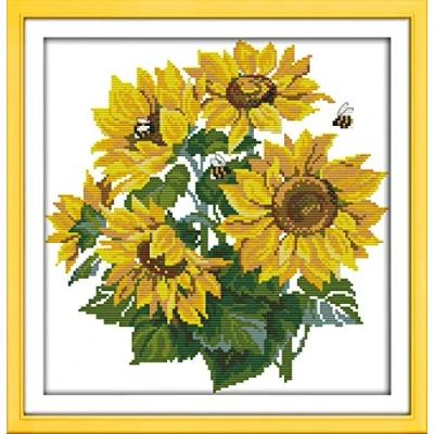 Image of Cross Stitch Kits Stamped, OWN4B Sunflowers Printed Pattern 11CT 16.1x16.5 inch DIY Embroidery Kit (Sunflower)