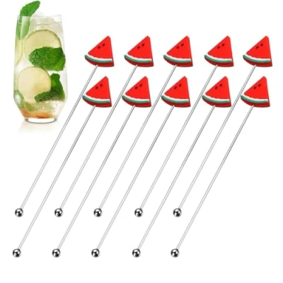 Image of Cocktail Stir Sticks Stainless Steel Watermelon Coffee Stirrers Mixing Stirrer, Bar Stick for Stirring Cocktails and Drinks,