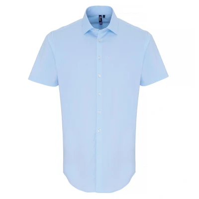 Image of Premier Mens Stretch Fit Poplin Short Sleeve Shirt (Pale Blue) Size 2XL