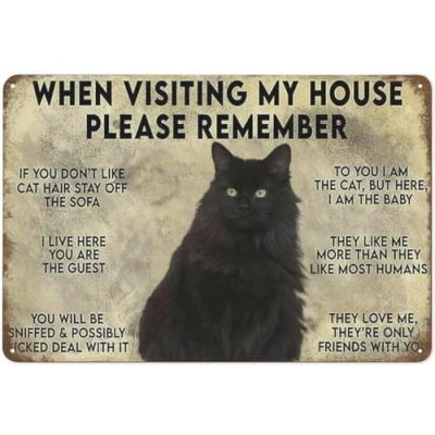 Image of Cat Decor Vintage Metal Signs When Visiting My House Please Remember Retro Tin Sign Printing Poster Bar Restaurant Cafe Wall Decoration Plaque 12x8 Inch