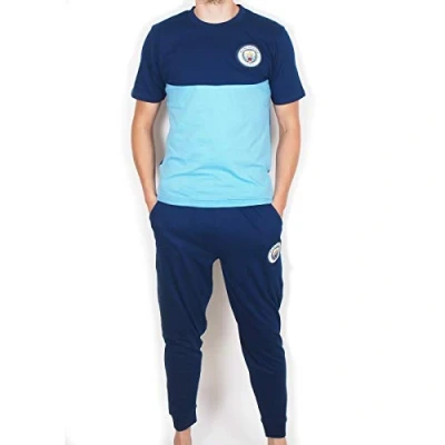 Image of Manchester City FC Official Gift Mens Premium Long Pyjamas Set Navy XL