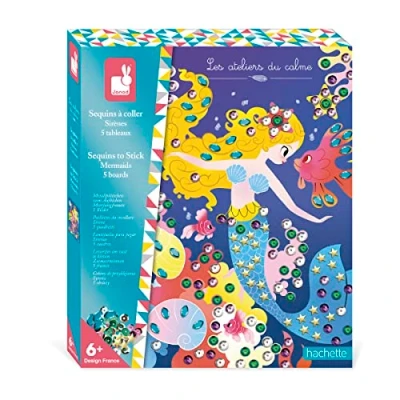 Image of Janod Glue On Sequins Set Mermaids Les Ateliers du Calme Children’s Arts &amp; Crafts Kit Mastering Fine Motor Skills Concentration 6 Years +, J07926