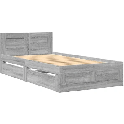 Image of vidaXL Bed Frame with Headboard without Mattress Grey Sonoma 75x190 cm Small Single
