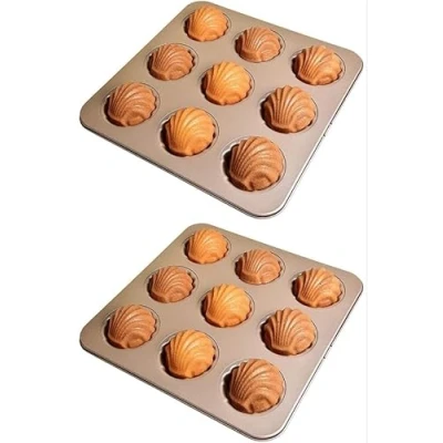 Image of Madeleine Pans for Baking 9 Cavity Cake Pan Non Stick Bake ware Mold Oven Champagne Gold