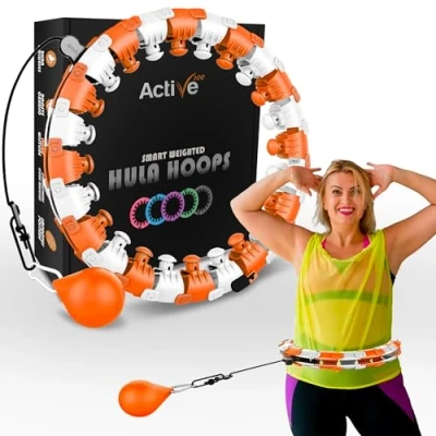 Image of K MART Smart Hula Ring Hoops, Weighted Circle 24 Detachable Fitness with 360 Degree Auto Spinning Ball Gymnastics, Massage, Adult for Weight Loss (Ambar Orange)