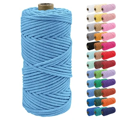 Image of Uiopa 4mm Macrame Cord, 100m Braided Cotton Rope, Sky Blue Craft Rope for Crochet Bags, Wall Hangings, Plant Hangers, Dream Catchers, DIY Projects