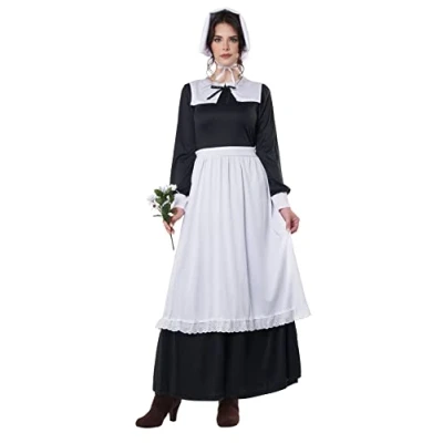 Image of California Costumes 1311 Pilgrim Woman Adult Sized Costumes, Solid, Black,White, S