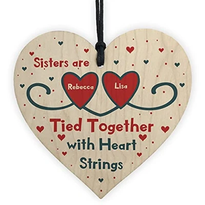Image of RED OCEAN Gift For Sister Birthday Christmas Wood Heart PERSONALISED Thank You Her