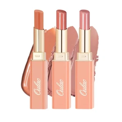 Image of Oulac 3PCS Lipsticks Set Pink Lipstick &amp; Peach Lipstick, Moisturizing Formula Glossy Finish, Vegan (05/13/14)