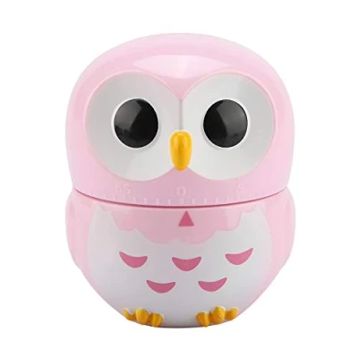 Image of TOPINCN Cute Owl Shape Timer Mechanica Digital Cooking Manual Mechanical Home Counters Alarm Clock (Pink)