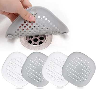 Image of 4 Pcs Silicone Drain Protector with Sucker, Sink Strainer Protector, Shower Covers Hair Catcher, Plug Trap Filter for Bathroom, Bathtub, Kitchen